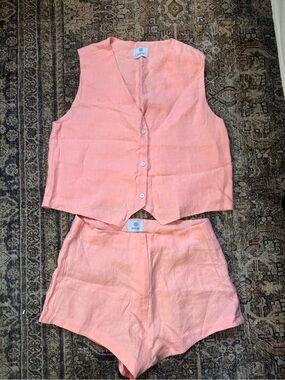 Parke | Coral 100% Linen Vest & Short Set (Large top and Medium bottom)